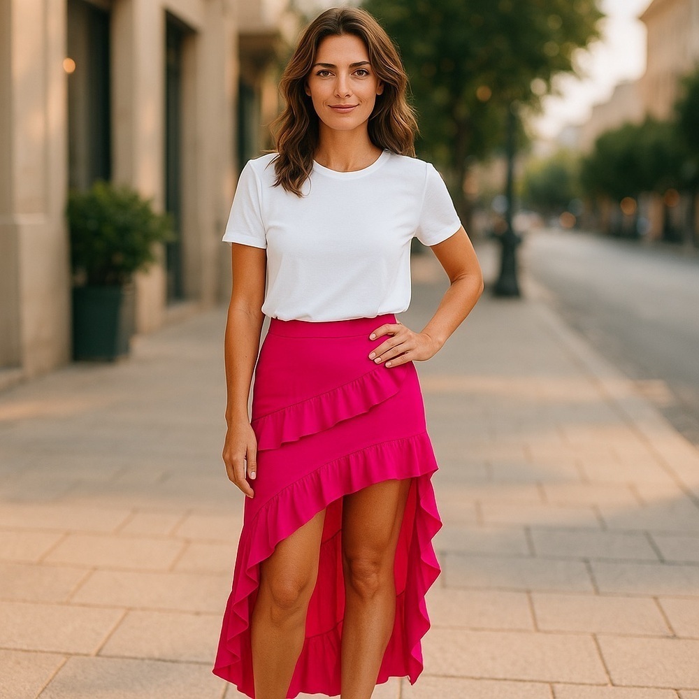 Women's Asymmetrical Ruffe Maxi Skirt Elegant Comfy Stylish Fuchsia
New